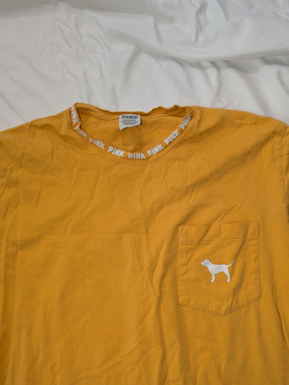 PINK Victoria's Secret by Victoria's Secret Men's Yellow Pocket Tee